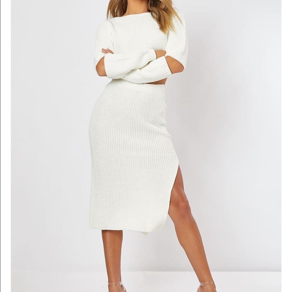 NWOT Ribbed White Coord Skirt Set